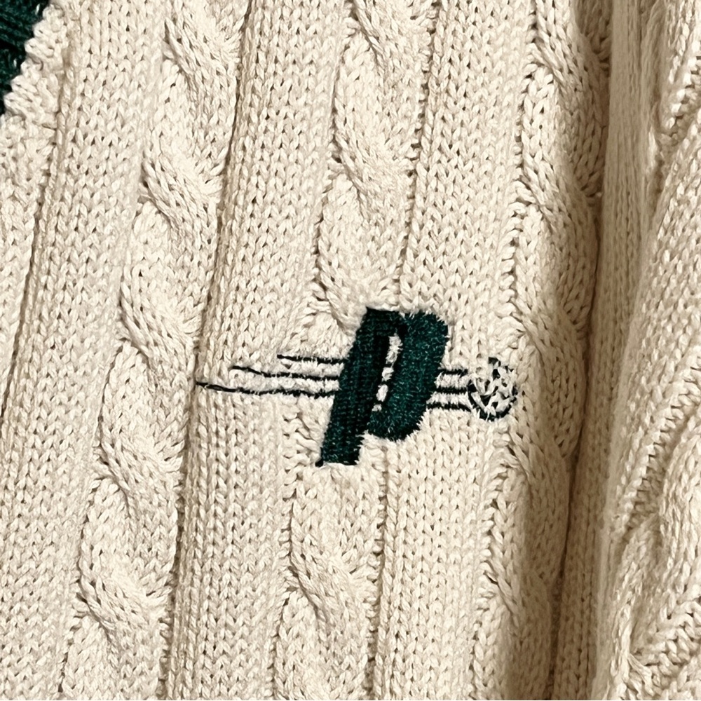 Prince White And Green Cable Knit Tennis Or Pickleball Sweater Women’s XXL - Picture 4 of 7